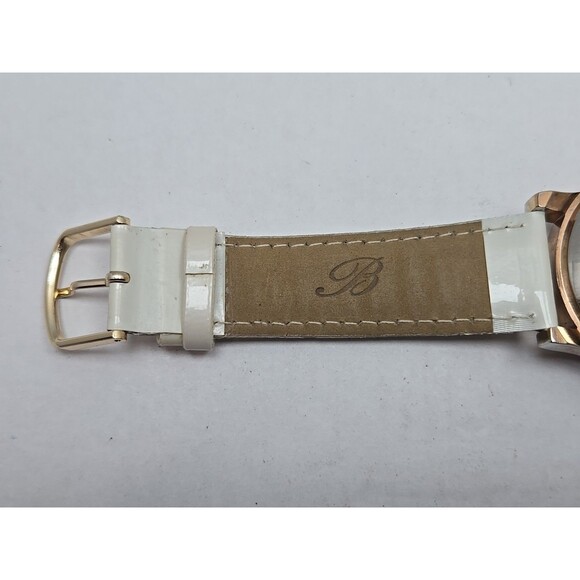 Burgi Automatic Skeleton Watch Rose Gold Crystal Bezel White Strap Exhibition - Picture 10 of 15